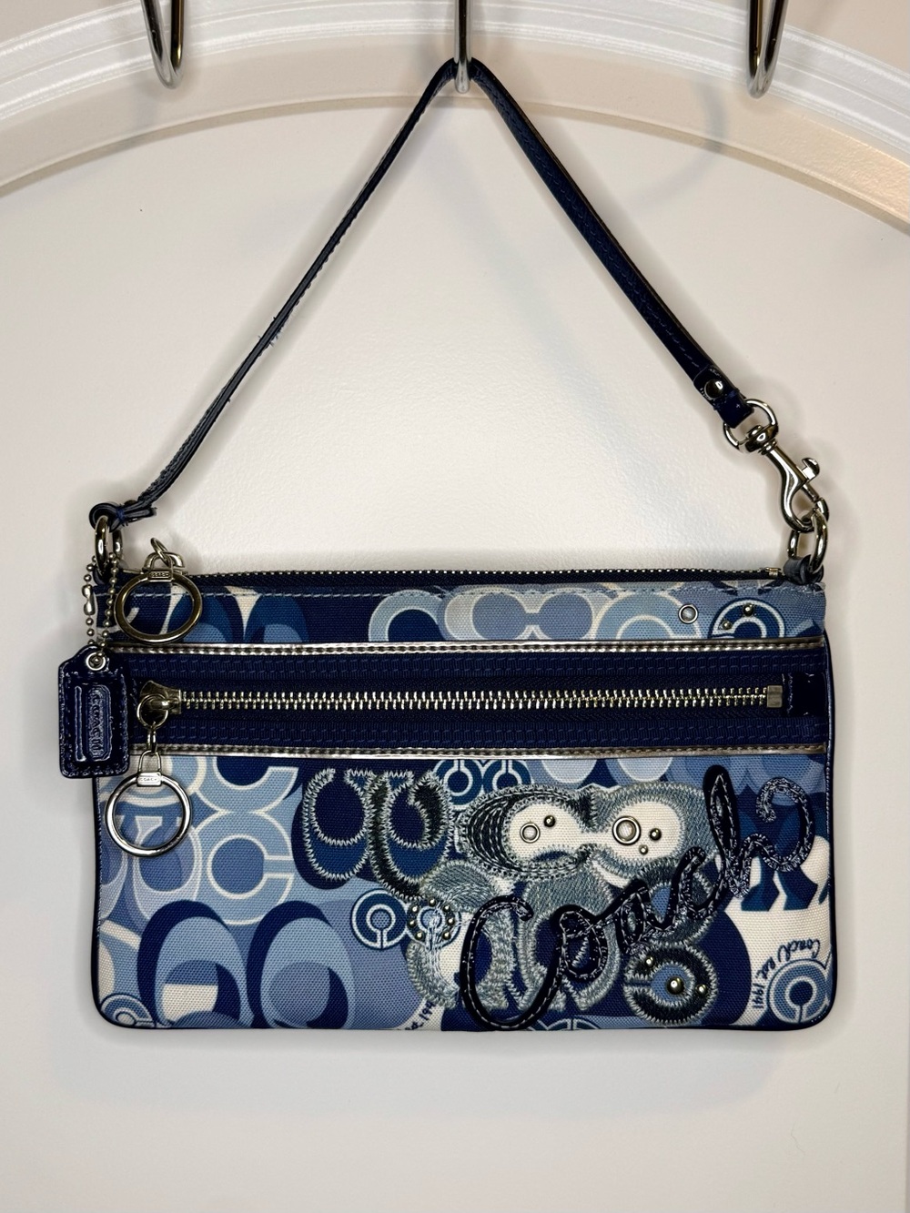 COACH Poppy Blue Optic Graffiti Wristlet / Clutch